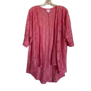 LuLaRoe Lindsay Kimono Lace Coral Pink Cardigan Size Small